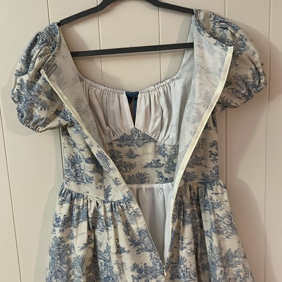 Cute Cottagecore Fit and Flare Toile de Jouy Blue & Ivory Dress Sz 6 - Picture 5 of 8